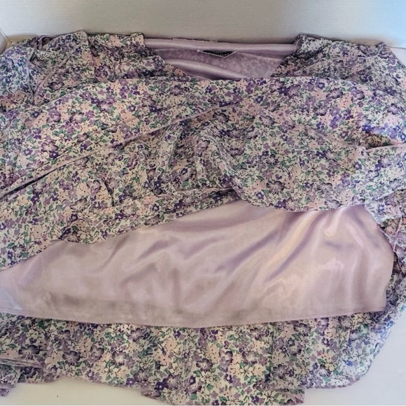 Manydress Lavender Floral Print Casual Mini Boho Ruffle Swing Dress Lined Medium - Picture 8 of 16